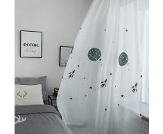 Naturer Weiß Vorhänge Transparent Kinderzimmer 245x140 Sterne Planet Kinder Gardinen Durchsichtig Kräuselband Muster für Babyzimmer Wohnzimmer