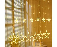 Decdeal LED Sternenvorhang Licht Dekorative Lichterkette Weihnachtsbeleuchtung Eine Lichterkette Hat 6 Große Sterne 6 Kleine Sterne 220V (Warmes Weiß/Mehrfarben/Weiß/Blau Optional
