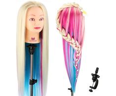 Neverland Beauty 66cm Trainingsköpfe für Friseure Übungskopf Friseurkopf Friseursalon Puppenkopf Schminkkopf Friseur Mannequin kopf 100% Synthetisches Haar Mit Halter Frei