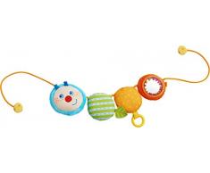 Haba 303193 - Kinderwagenkette Raupe Mina | Wagenkette aus Stoff mit Rassel, Greifring, Spiegelfolie und lustigem Raupenkopf | Baby-Spielzeug für den Kinderwagen
