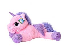 TE-Trend Plüschpferd Einhorn Unicorn liegend 60cm pink mit lila Applikationen und Flügel