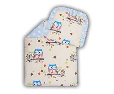 Amilian® Kinderwagenset Baby Bettwäsche Garnitur für Kinderwagen Kissen Decke Füllung Eule Ecru Blau Groß/Pünktchen blau (2 tlg.)