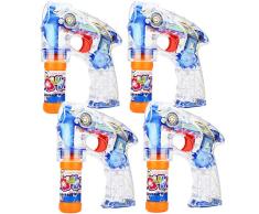 Mabax 4X Seifenblasen-Pistole mit 8X Seifenblasenlösung | LED-Licht - Sound - Handlich | Für Party - Karneval - Fasching - Hochzeit - Events | HBT: 16 x 13 x 5 cm - transparent