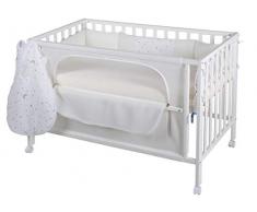 safe asleep von roba Beistellbett, Room Bed, Babybett 60 x 120 cm „Sternenzauber“, Anstellbett zum Elternbett mit kompletter Ausstattung, Stubenbett, Kinderbett, Juniorbett, Holz, weiß lackiert