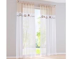 Stickerei Eule Druck Voile Vorhange Kinderzimmer Gardine Schal mit Schlaufen 1 Stück BxH 140x245cm Sand