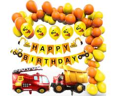 Amteker Bagger Kindergeburtstag Deko, BAU Geburtstag Party Dekoration für Kinder, Happy Birthday Banner, Baufahrzeug Feuer Auto Folienballons, Bagger Luftballons, Geburtstagdeko für 2-6 Jahre Jungen