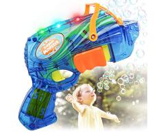 AOLUXLM Kinder Spielzeug ab 1 Jahr Draußen Innen für Jungen und Mädchen, LED Seifenblasenpistole Seifenblasenmachine Pistole Garten, Bubble Gun mit 130 ML Flüssigkeit Nachfüllflasche