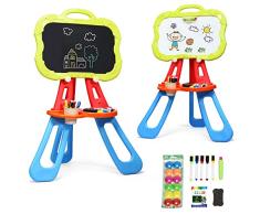 COSTWAY 3 in 1 Kinder Staffelei, Kindertafel doppelseitig, Standtafel magnetisch, Spieltafel, Zeichentafel, Whiteboard & Tafel mit Malzubehör und Ablagefach