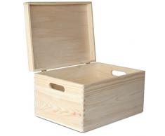 Creative Deco XXL Große Holz-Kiste mit Deckel Erinnerungsbox | 40 x 30 x 24 cm | Holzbox Aufbewahrungsbox Spielzeugkiste Unlackiert Kasten | mit Griffen | Ideal für Wertsachen Spielzeuge und Werkzeuge