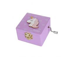 Ouken Hölzerne Spieluhr Lila Cartoon Unicorn Geschnitzte Uhrwerk Spieluhr-Kind-Geschenk Mini-Kurbel-Spieluhr