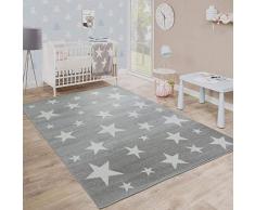 Paco Home Moderner Kurzflor Kinderteppich Sternendesign Kinderzimmer Star Muster Grau Weiß, Grösse:120x170 cm