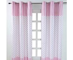 Homescapes Kindervorhang Mädchen Kinderzimmer Ösenvorhang Dekoschal Hearts 2er Set pink weiß 117 x 137 cm (Breite x Länge je Vorhang) 100% Reine Baumwolle