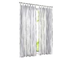 BAILEY JO 1er-Pack Gardinen mit Wellen Druck Design Vorhang Transparent Voile Vorhänge (BxH 140x145cm, grau mit schlaufen)