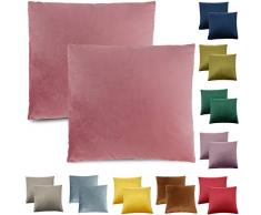 CALIYO Kissenbezug Samt Uni Kissenhülle 2er Kissenbezüge für Zierkissen Dekokissen Sofakissen Couchkissen 40x40 cm viele Farben (Rosa, 40x40 cm)