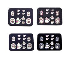 Lyguy Teekanne, 1:12 Puppenhaus Geschirr Miniatur Möbel Lila Blume China Porzellan Puppen Keramik Tee-Sets