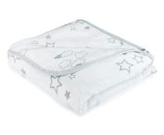 Musselin Pucktuch 4-lagig, 115x115cm, Baby Sommerdecke, Babydecke, Einschlagdecke, Krabbeldecke, Kinderwagendecke, Junge & Mädchen Grau Sternen & Wolken