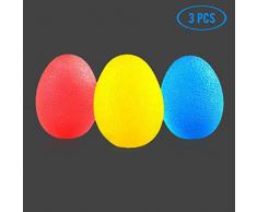 Kurtzy 3er Set Eiförmige Griffbälle, Handtrainer, Antistressball, Fingertrainer mit Unterschiedlichen Härtegraden - Lindert Gelenkschmerzen - Weich Gelb, mittelrot, Hart Blau