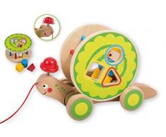 Smart Planet - Steckspiel Schildkröte Ziehtier Kinder Spielzeug mit Schnur und Rollen - Jouéco® - zum Ziehen, Rollen, Stecken 5 teiliges Set