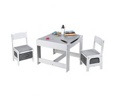 COSTWAY 3 TLG. Kindersitzgruppe, Sitzgruppe Kinder aus Holz, Kindertisch mit 2 Stühlen, Kindertischgruppe, Kindermöbel, Maltisch, Kindersitzgarnitur, für Kleinkinder im Alter von 3-7 Jahren (Grau)