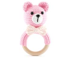 Baby Bär, Holz Greifling, Handgefertigte Rassel (Pink)