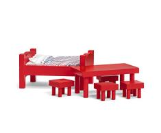 Micki & Friends 44-380900 - Pippi Langstrumpf Möbelset aus Holz für Puppenhaus Villa Kunterbunt - 10-teilig - Esstisch, Hocker, Bett, Kissen, Bettdecke - ab 3 Jahre