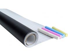 CON:P Tafelfolie schwarz - 200 x 45 cm - Selbstklebend & leicht anzubringen - Ideal zum Zeichnen, Schreiben & Gestalten - Mit Tafelkreide in weiß, blau, gelb & rosa / Kreidetafel / Wandfolie / B29206