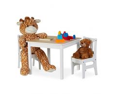 Relaxdays Kindertisch mit 2 Stühlen, Indoor Sitzgruppe für Kinder, 3-teiliges Set, robuste Kindermöbel, MDF, weiß/Natur, Platten, Holz, 48 x 60 x 60 cm