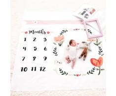 Baby Meilenstein-Decke für Neugeborene, monatliches Wachstumsdiagramm, Blumenkranz, Decke, Rahmen, Foto-Requisiten, Einschlagdecke, Hintergrundtuch für Fotografie, 101,6 x 101,6 cm