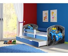 Clamaro Fantasia blau Motiv Kinderbett Komplett Set 180 x 80 cm inkl. Matratze, Lattenrost und Bettkasten Unterbett Schublade auf Rollen, Kantenschutzleisten umlaufend, extra Rausfallschutz Seitenteil (verstellbar), Seitenteile: