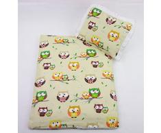 Rawstyle 4 tlg. Set Bezug (Eulen Beige) für Kinderwagen Garnitur Bettwäsche Decke + Kissen + Füllung