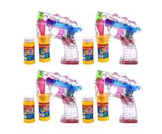 Schramm® 4er Pack LED Seifenblasenpistolen incl. 2x50ml Seifenblasen Flüssigkeit Ohne Batterien Pistole Bubble Gun