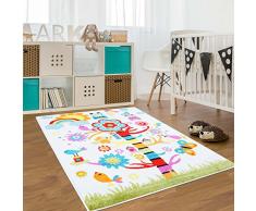 MyShop24h Teppich Flachflor Kinderteppich Kinderzimmer Spielteppich Bunt lustige Tiere Eule Vögel Sonne Regenbogen, Moda:80 x 150 cm