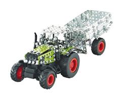 Tronico 09501 - Metallbaukasten Traktor Claas Axion 850 mit Kippanhänger und Fernsteuerung, Maßstab 1:64, Micro Serie, grün, 462 Teile