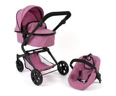 Bayer Chic 2000 597 70 3-in1 Kombi Lia, Puppenwagen-Set mit Autositz, Babywanne und Sportsitz, Jeans pink