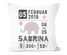 SpecialMe® personalisierbares Kissen zur Geburt Elefant, Geburtskissen Jungen Mädchen, Namenskissen Geschenk Geburt, Kissen-Bezug ohne Füllung Mädchen weiß Unisize