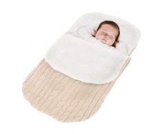 Minetom Kinderwagen Baby Schlafsack Stricken Winter Buggy Babyschale Winterfußsack Weich Warmes Plüsch Draussen Fußsack Babydecke Footmuff Beige 38 * 68 cm