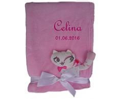 Babydecke mit Namen und süßer 3d Appliaktion SUPER KUSCHLIG (rosa Katze)