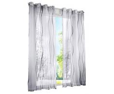 BAILEY JO 1er-Pack Gardinen mit Wellen Druck Design Vorhang Transparent Voile Vorhänge (BxH 140x225cm, grau mit Ösen)