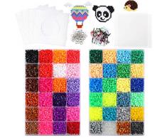 Outuxed 20160 Bügelperlen 48 Farben 5 mm, Einschließlich 4 Große Viereckige Transparente Nagelbretter, 5 Bügelpapiere, 100 Sprungringe, 50 Bänder, Pinzette-kompatibles Kits STUHAD