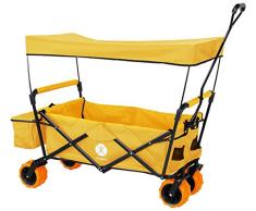 Miweba Faltbarer Bollerwagen MB-10 für Kinder - Bremse - Dach - PU-Breitreifen - Transporttasche - Klappbar - UV-Beständig – Handwagen faltbar (Orange)