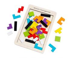 SeeKool Tetris Tangram Holzpuzzles, Bunten Lernspielzeug Intelligenz Pädagigisches Gehirntraining Spielzeug, geometrisch Formen mit Box Knobelspiel für Kinder Geschenk ab 3 Jahren(40 Stück)
