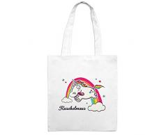 Jutebeutel mit Namen Kuschelmaus - Motiv Verrücktes Einhorn - Farbe weiß - Stoffbeutel, Jutesack, Hipster, Beutel