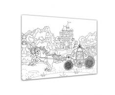 Bilderdepot24 Pferdekutsche mit Schloss - Ausmalbild auf Leinwand, aufgespannt auf Rahmen - 40x30 cm - eigene Herstellung, faire Produktion in Deutschland