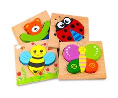 Holzpuzzle, Afufu Holzspielzeug ab 1 2 3 Jahren, 4 Stück Steckpuzzle Holz Montessori Spielzeug für Baby, Tier Holzpuzzle Puzzle Kleinkind Lernspielzeug für Kinder