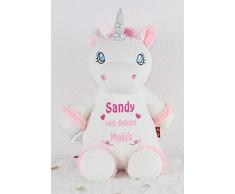 Kuscheleinhorn Kuscheltier weiß individuell bestickt für Geburt Taufe Geburtstag