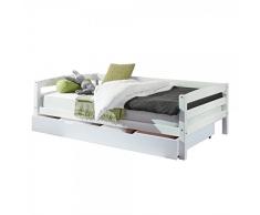 Kinderbett Nora mit Bettkasten 90 x 200cm Buche massiv Weiß lackiert Sofabett Einzelbett Kinderzimmer Jugendbett Sofabett
