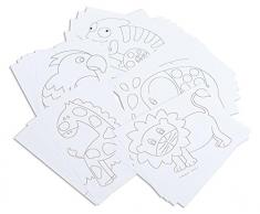 Betzold Tiermotiv Karten, 25 Stück, zum Selbstgestalten - Kinder Malvorlagen Basteln mit Kleinkinder Ausmalbilder Ausmalen Elefant Löwe Papagei Chamäleon und Giraffe Malspass Zeichnen und Malen