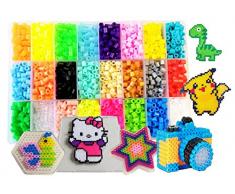 Bügelperlen mit Stiftplatten-4500 Stück 24 Farben（4 leuchten im Dunkeln）3 Steckplatte+75Vorlagen(15 in voller Größe)+5 Bügelpapier+2 Pinzette+DIY Bastelzubehör Hama Beads Compatible