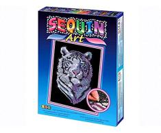 MAMMUT 8041217 - Sequin Art Paillettenbild Weißer Tiger, Steckbild, Bastelset mit Styropor-Rahmen, samtige Bildvorlage, Pailletten, Steckstiften, Anleitung, für Kinder ab 8 Jahre