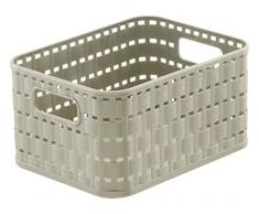 Rotho 1166707422 Aufbewahrungskiste Dekobox Country in Rattan-Optik aus Kunststoff (PP), Inhalt circa 2 L, Format A6, circa 18,3 x 13,7 x 9,8 cm, cappuccino